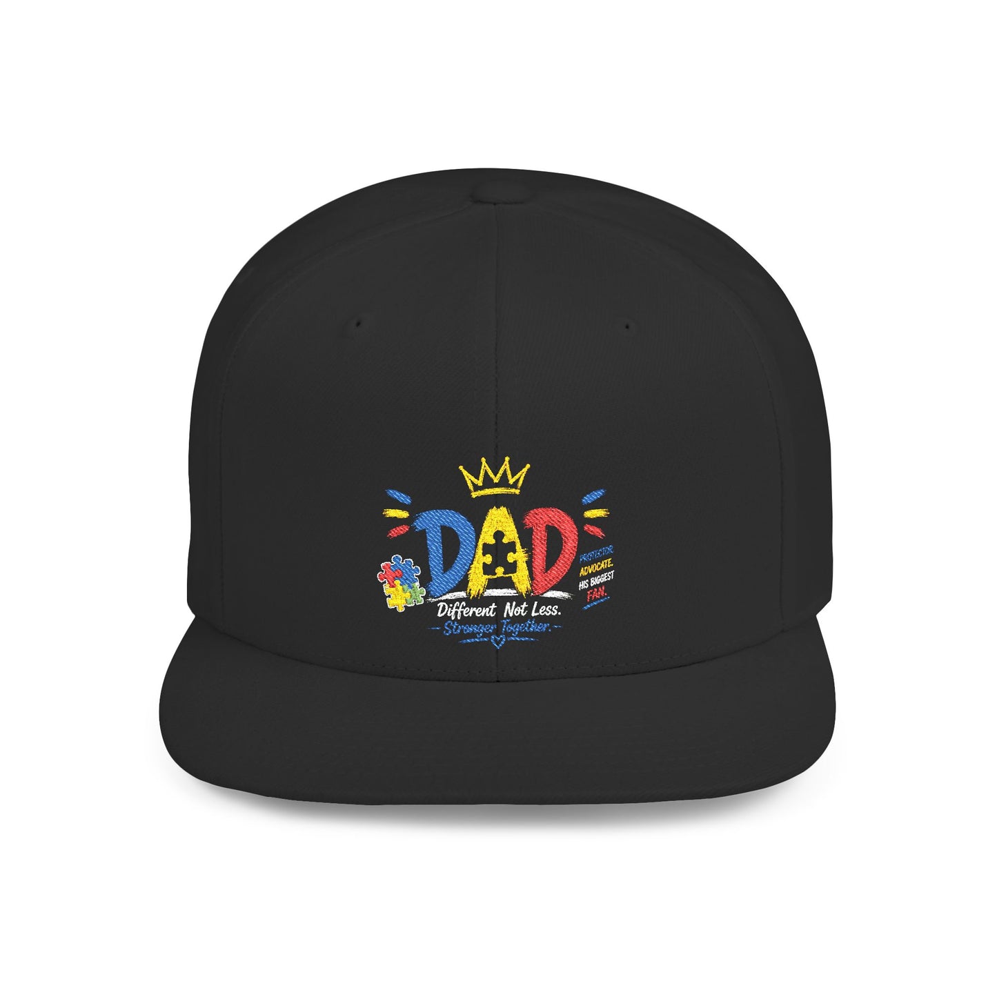 Dad Crown Flat Bill Snapback Hat – Colorful 'Dad' Graffiti Embroidered Cap for Father's Day - Geo Rocks The 'Tism