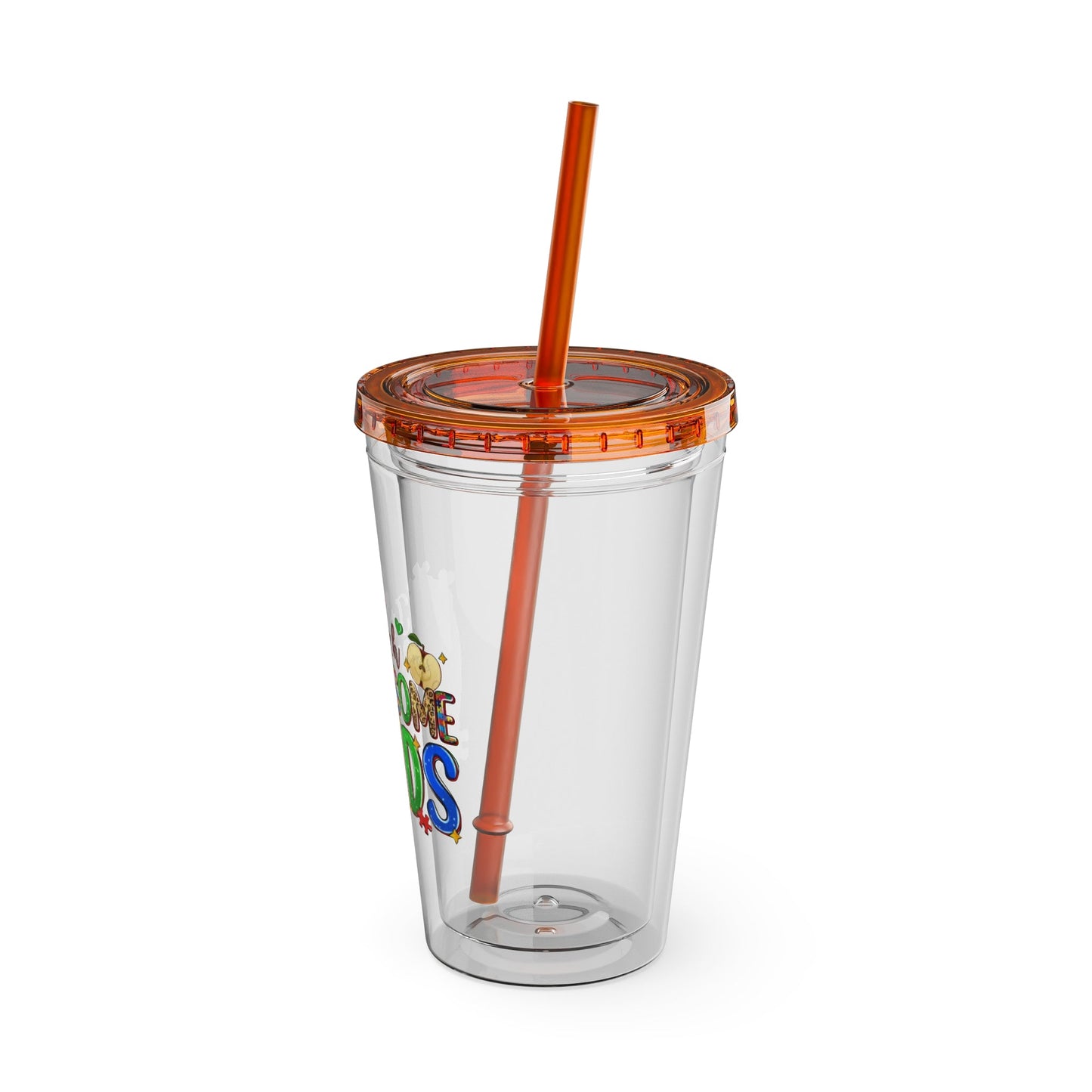 16oz Teacher Tumbler with Straw — "I Teach Au - some Kids" Colorful Autism Awareness Design - Geo Rocks The 'Tism