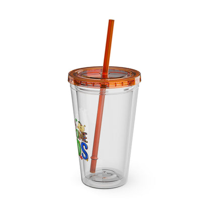 16oz Teacher Tumbler with Straw — "I Teach Au - some Kids" Colorful Autism Awareness Design - Geo Rocks The 'Tism