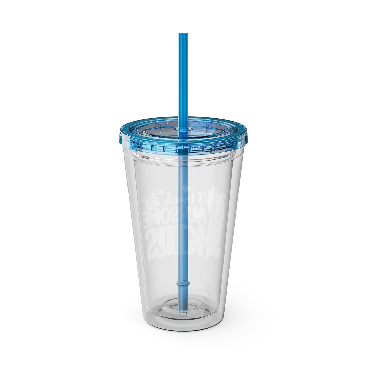 16oz Teacher Tumbler with Straw — "I Teach Au - some Kids" Colorful Autism Awareness Design - Geo Rocks The 'Tism