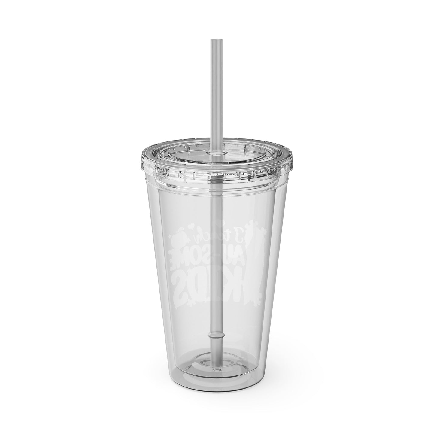 16oz Teacher Tumbler with Straw — "I Teach Au - some Kids" Colorful Autism Awareness Design - Geo Rocks The 'Tism
