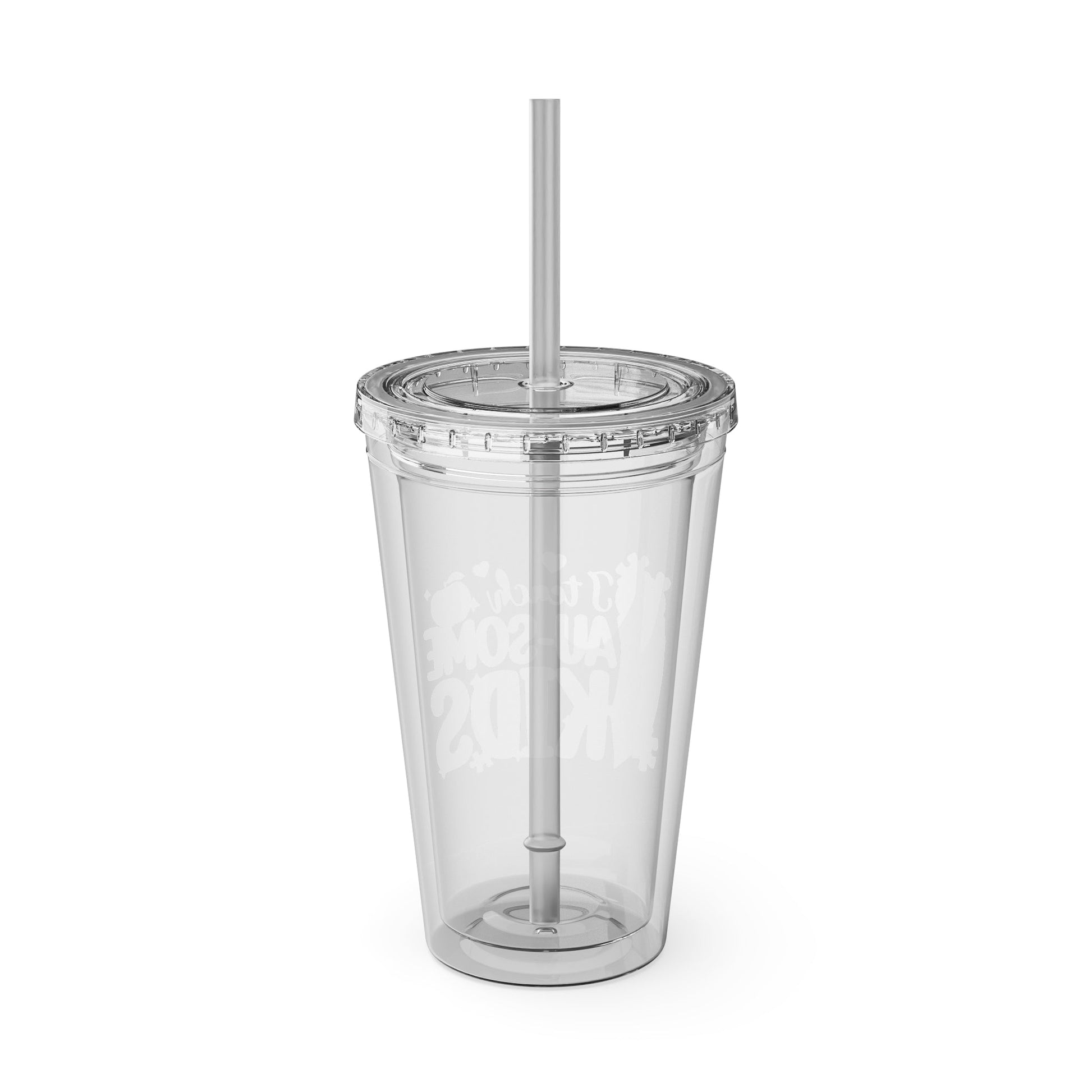 16oz Teacher Tumbler with Straw — "I Teach Au - some Kids" Colorful Autism Awareness Design - Geo Rocks The 'Tism