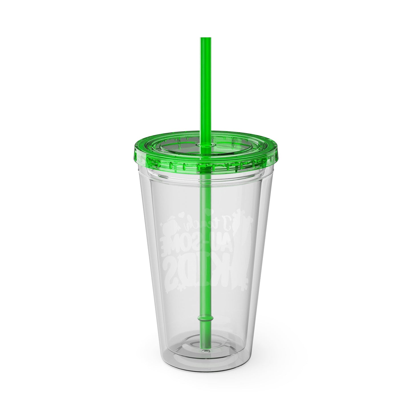 16oz Teacher Tumbler with Straw — "I Teach Au - some Kids" Colorful Autism Awareness Design - Geo Rocks The 'Tism