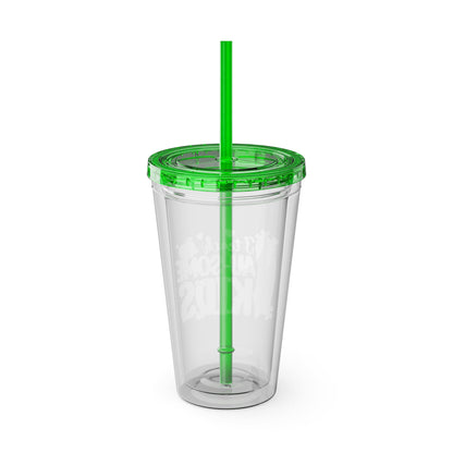 16oz Teacher Tumbler with Straw — "I Teach Au - some Kids" Colorful Autism Awareness Design - Geo Rocks The 'Tism