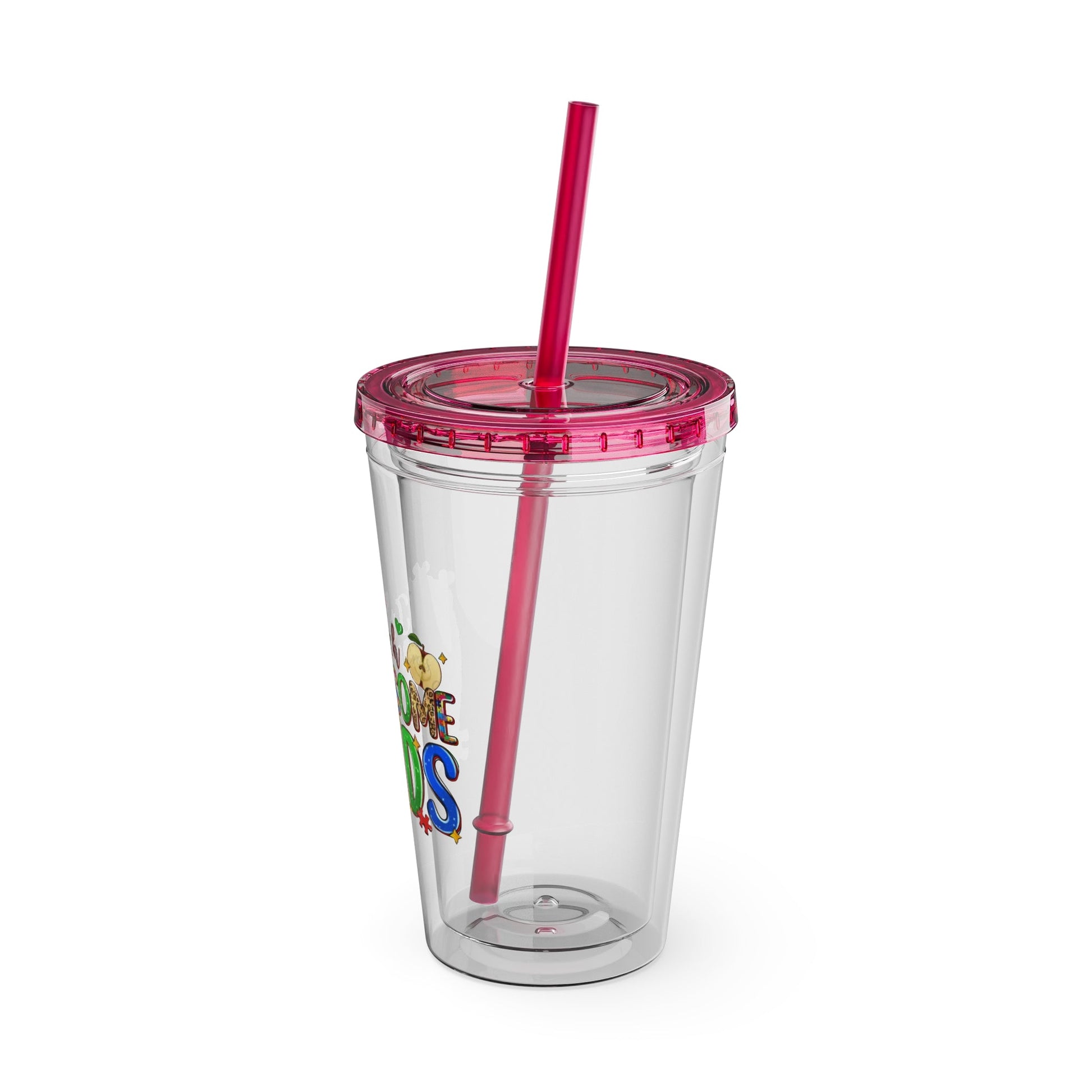 16oz Teacher Tumbler with Straw — "I Teach Au - some Kids" Colorful Autism Awareness Design - Geo Rocks The 'Tism