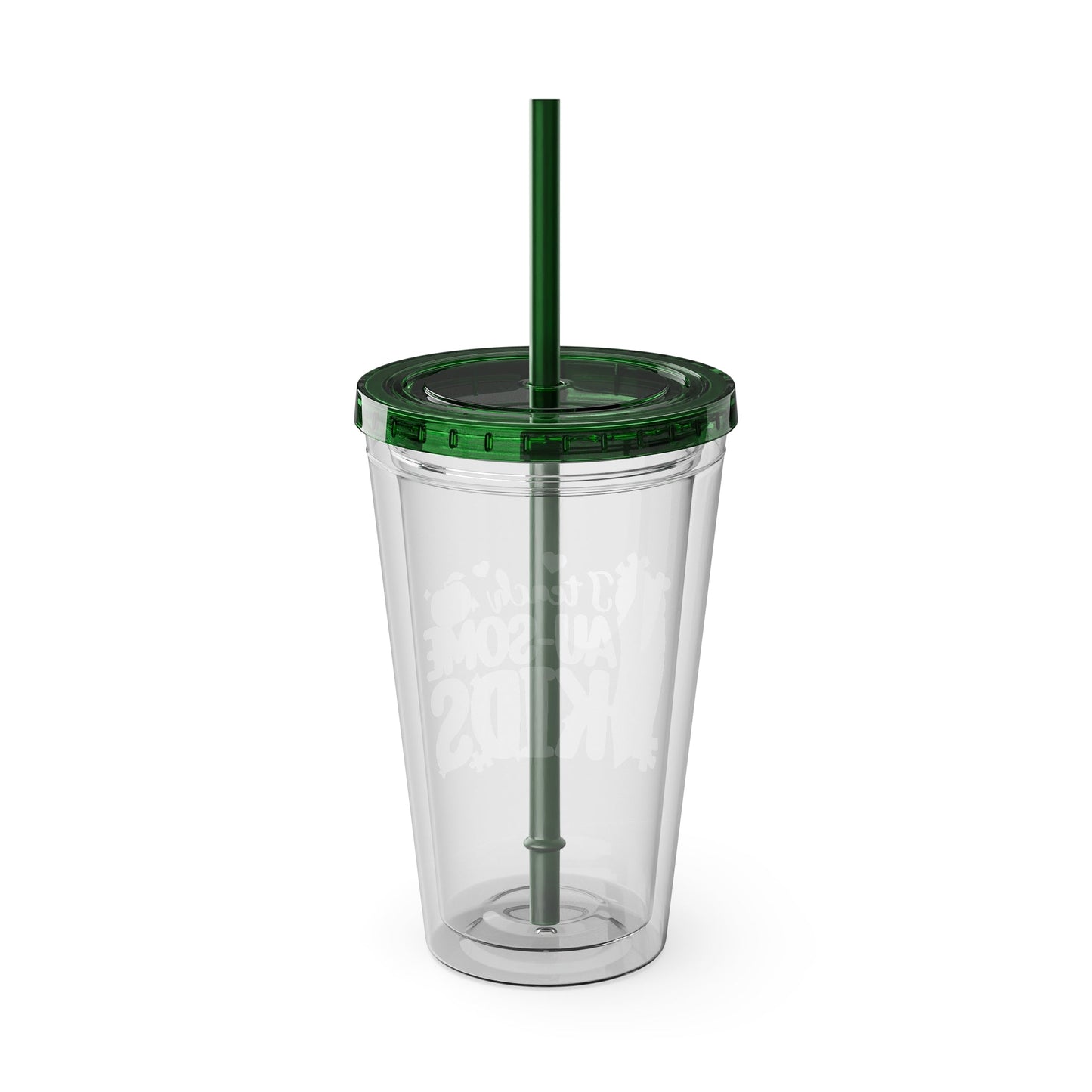 16oz Teacher Tumbler with Straw — "I Teach Au - some Kids" Colorful Autism Awareness Design - Geo Rocks The 'Tism