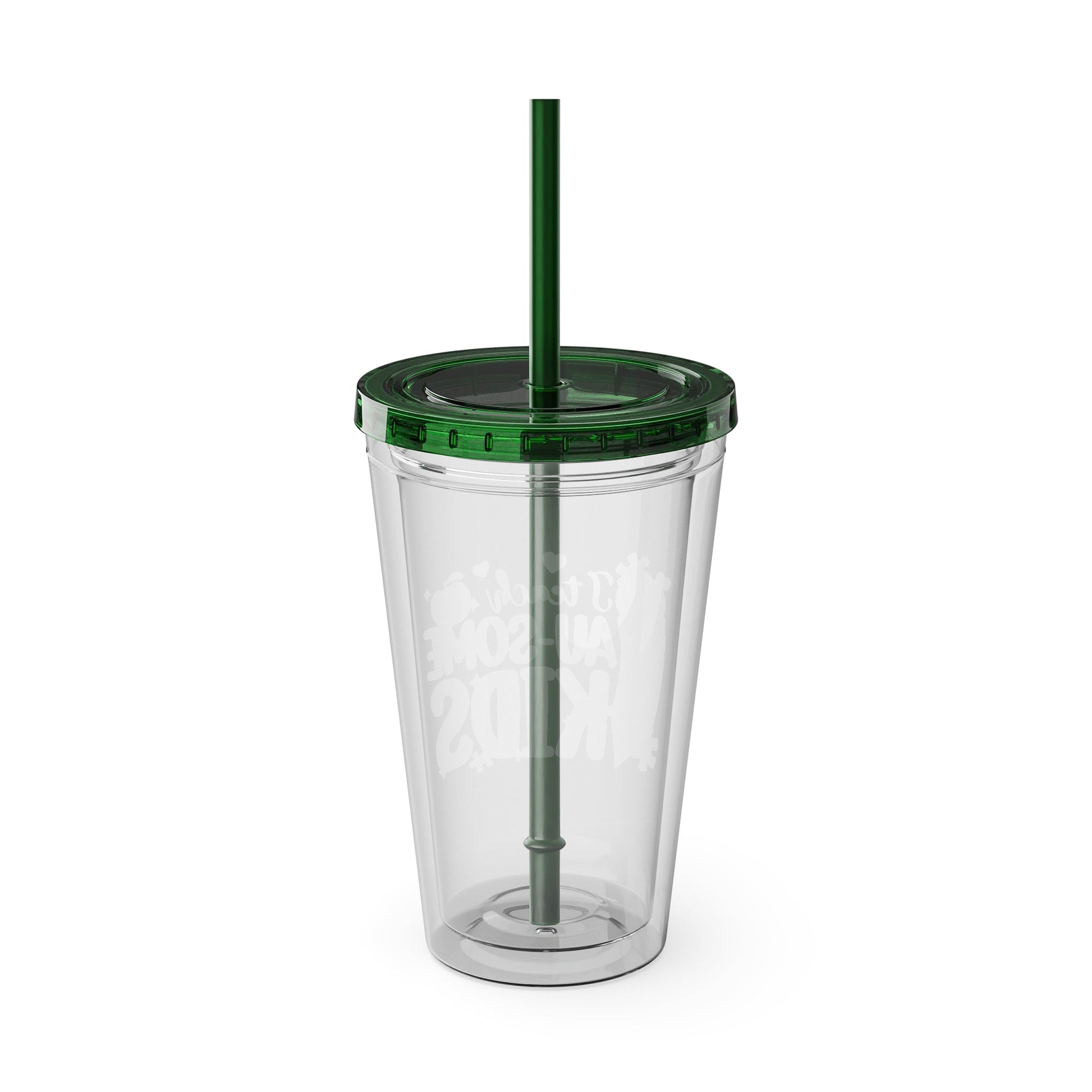 16oz Teacher Tumbler with Straw — "I Teach Au - some Kids" Colorful Autism Awareness Design - Geo Rocks The 'Tism