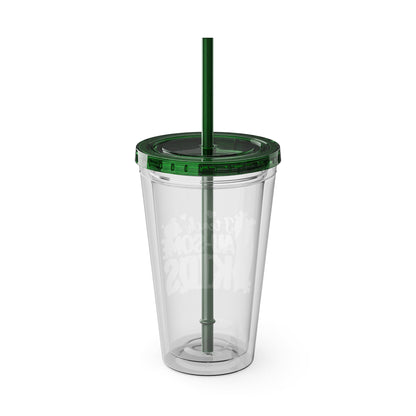 16oz Teacher Tumbler with Straw — "I Teach Au - some Kids" Colorful Autism Awareness Design - Geo Rocks The 'Tism