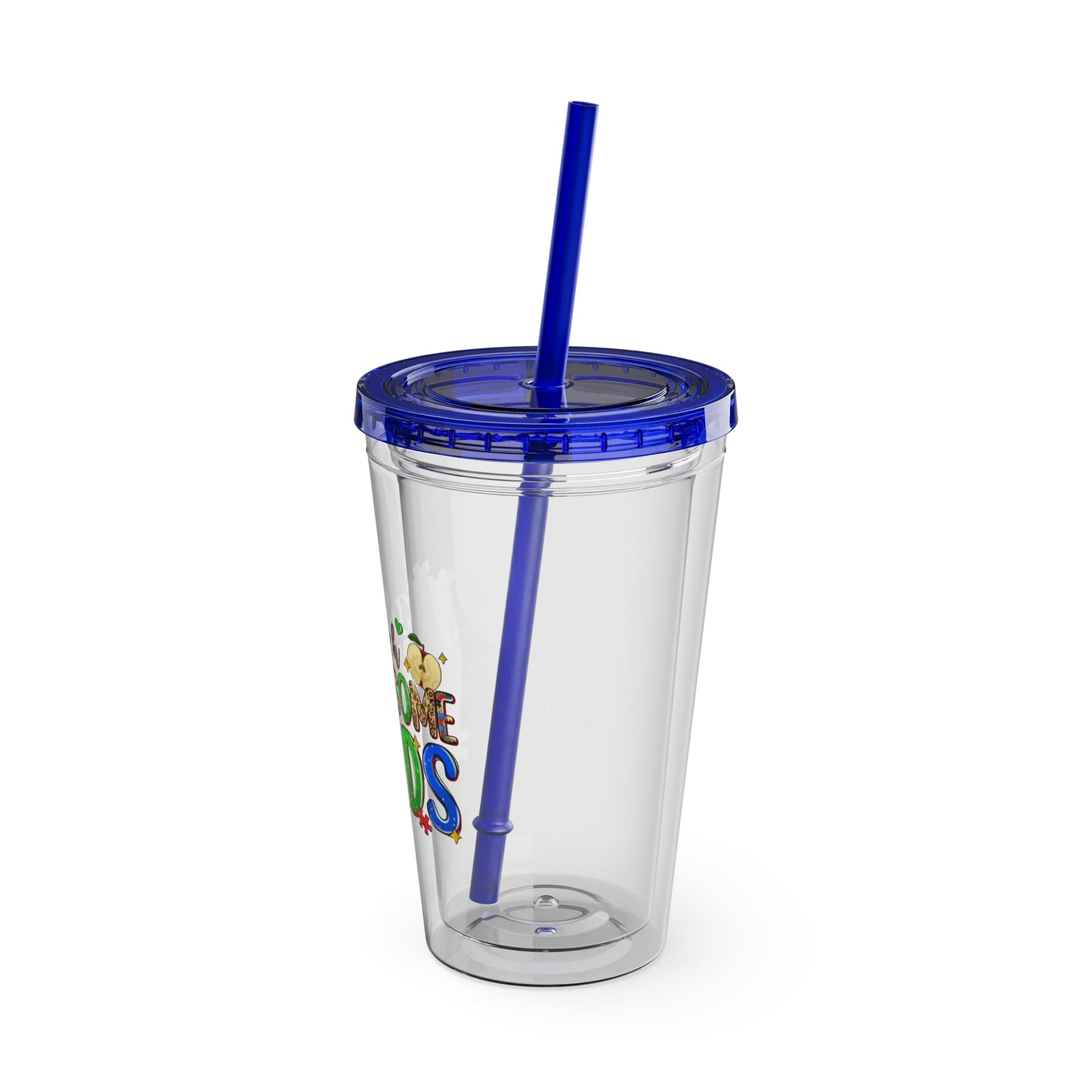 16oz Teacher Tumbler with Straw — "I Teach Au - some Kids" Colorful Autism Awareness Design - Geo Rocks The 'Tism