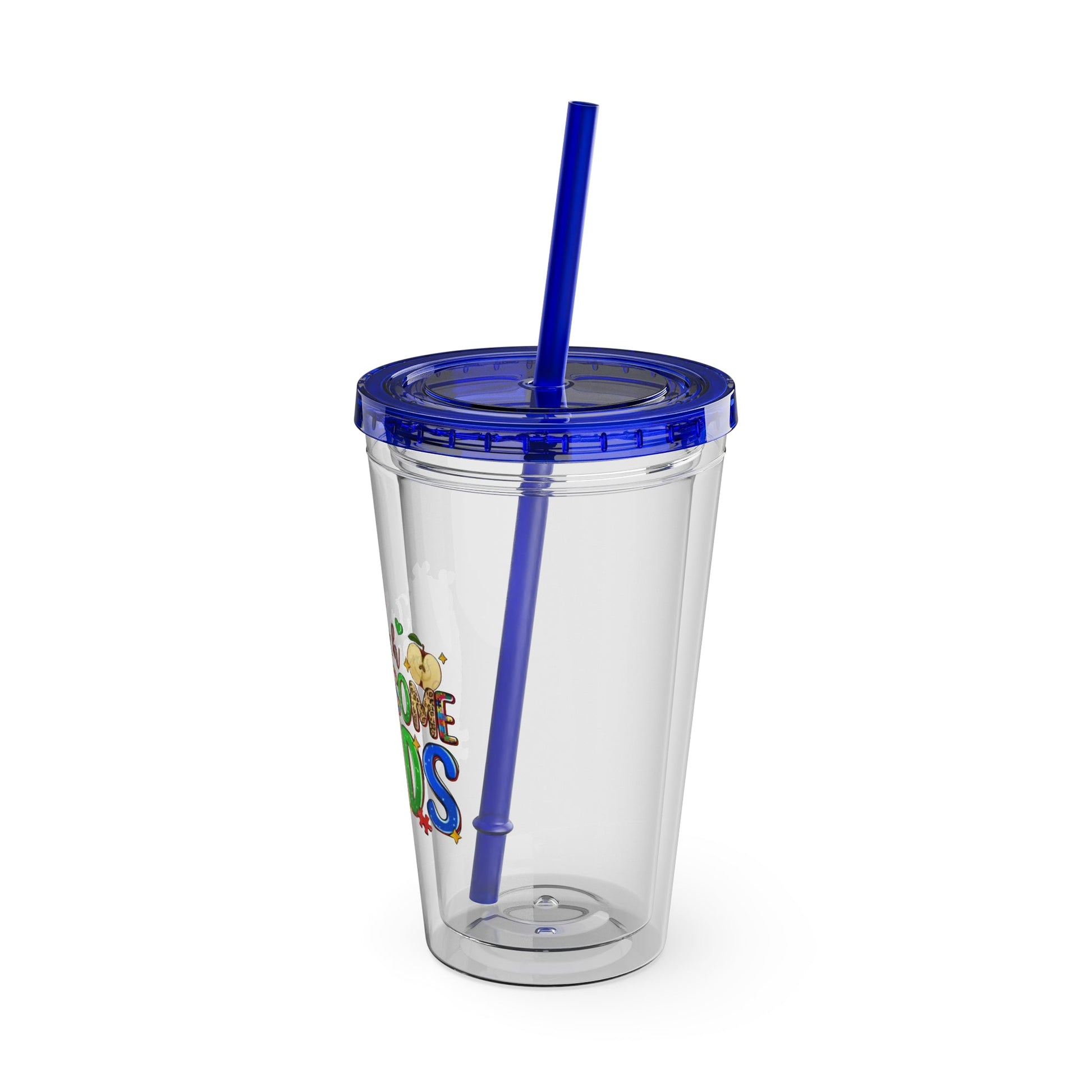 16oz Teacher Tumbler with Straw — "I Teach Au - some Kids" Colorful Autism Awareness Design - Geo Rocks The 'Tism