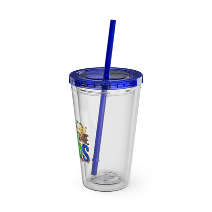 16oz Teacher Tumbler with Straw — "I Teach Au - some Kids" Colorful Autism Awareness Design - Geo Rocks The 'Tism