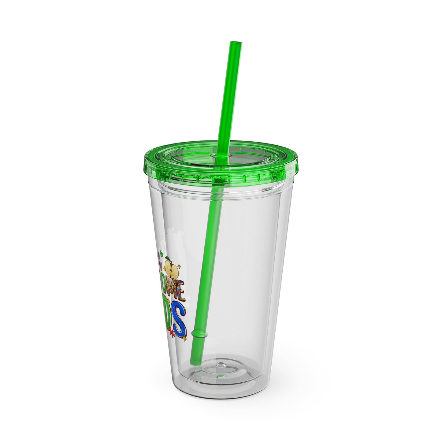 16oz Teacher Tumbler with Straw — "I Teach Au - some Kids" Colorful Autism Awareness Design - Geo Rocks The 'Tism