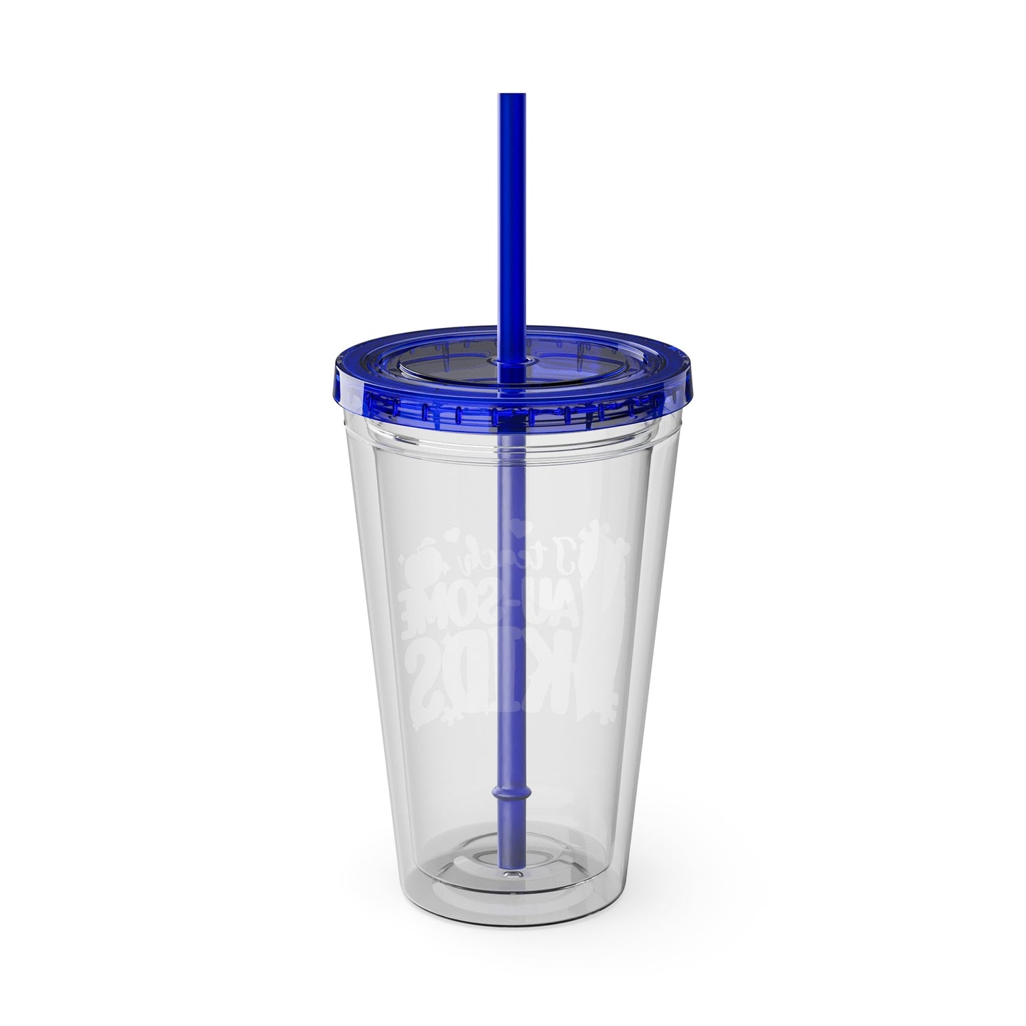 16oz Teacher Tumbler with Straw — "I Teach Au - some Kids" Colorful Autism Awareness Design - Geo Rocks The 'Tism