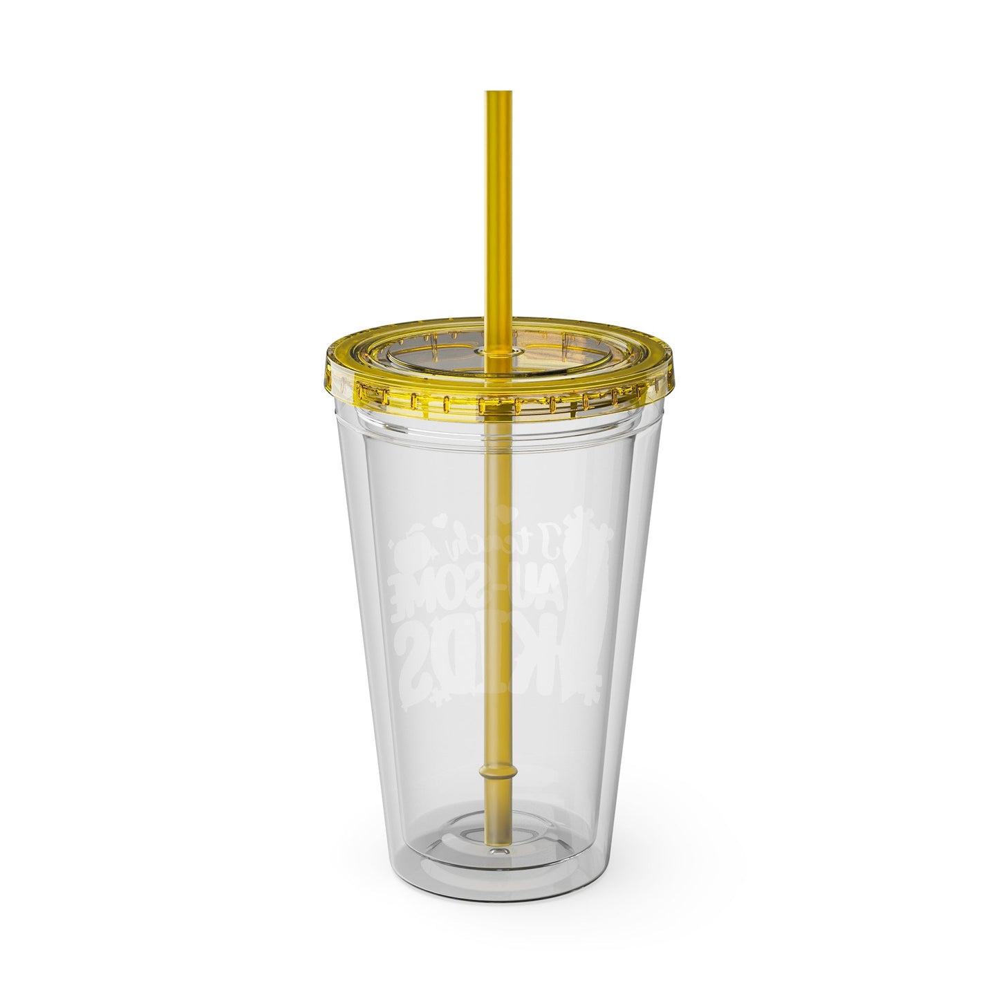 16oz Teacher Tumbler with Straw — "I Teach Au - some Kids" Colorful Autism Awareness Design - Geo Rocks The 'Tism