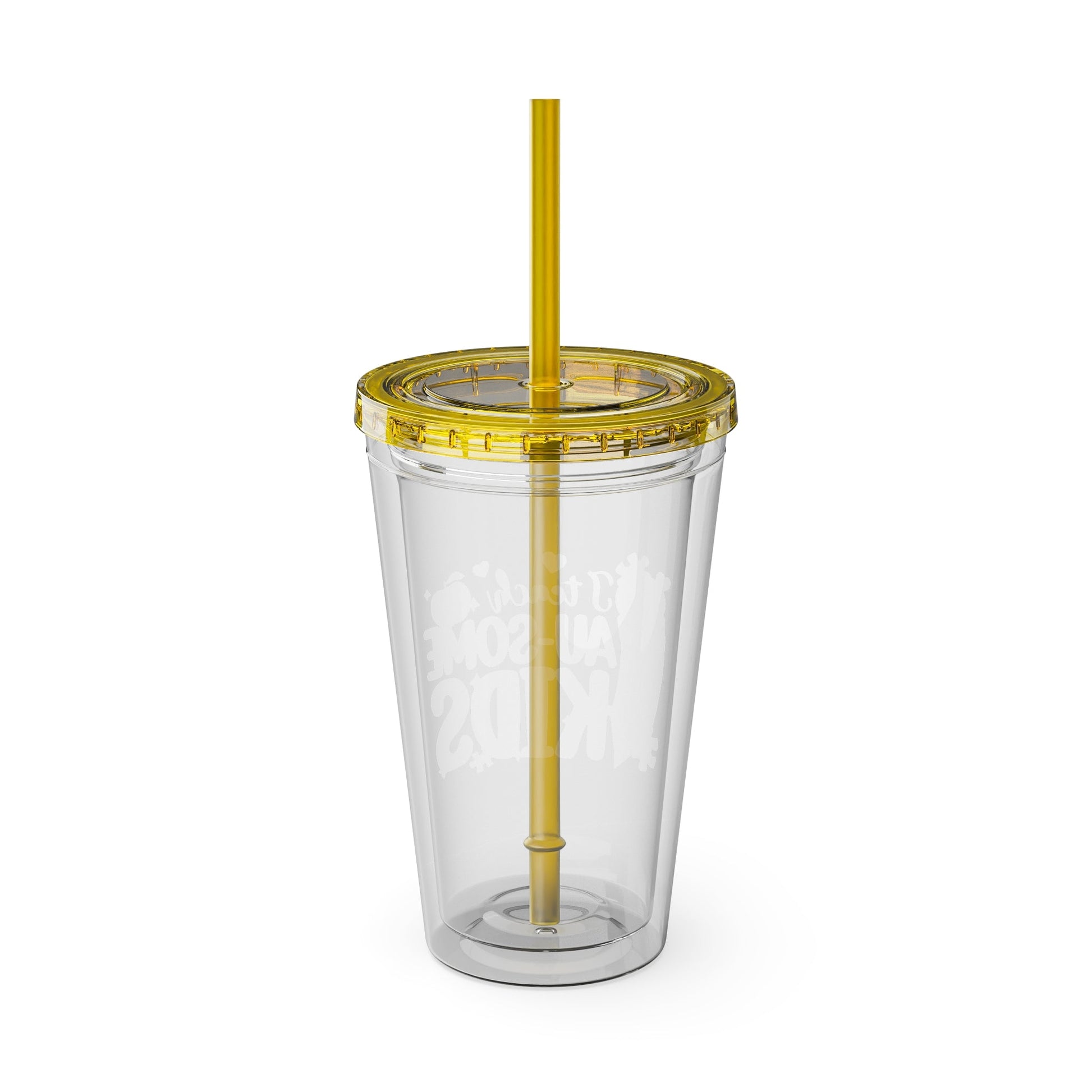 16oz Teacher Tumbler with Straw — "I Teach Au - some Kids" Colorful Autism Awareness Design - Geo Rocks The 'Tism