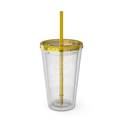16oz Teacher Tumbler with Straw — "I Teach Au - some Kids" Colorful Autism Awareness Design - Geo Rocks The 'Tism