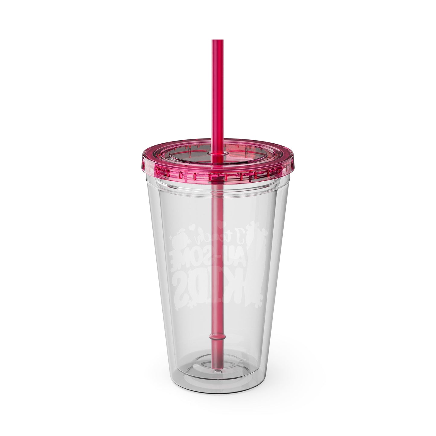 16oz Teacher Tumbler with Straw — "I Teach Au - some Kids" Colorful Autism Awareness Design - Geo Rocks The 'Tism