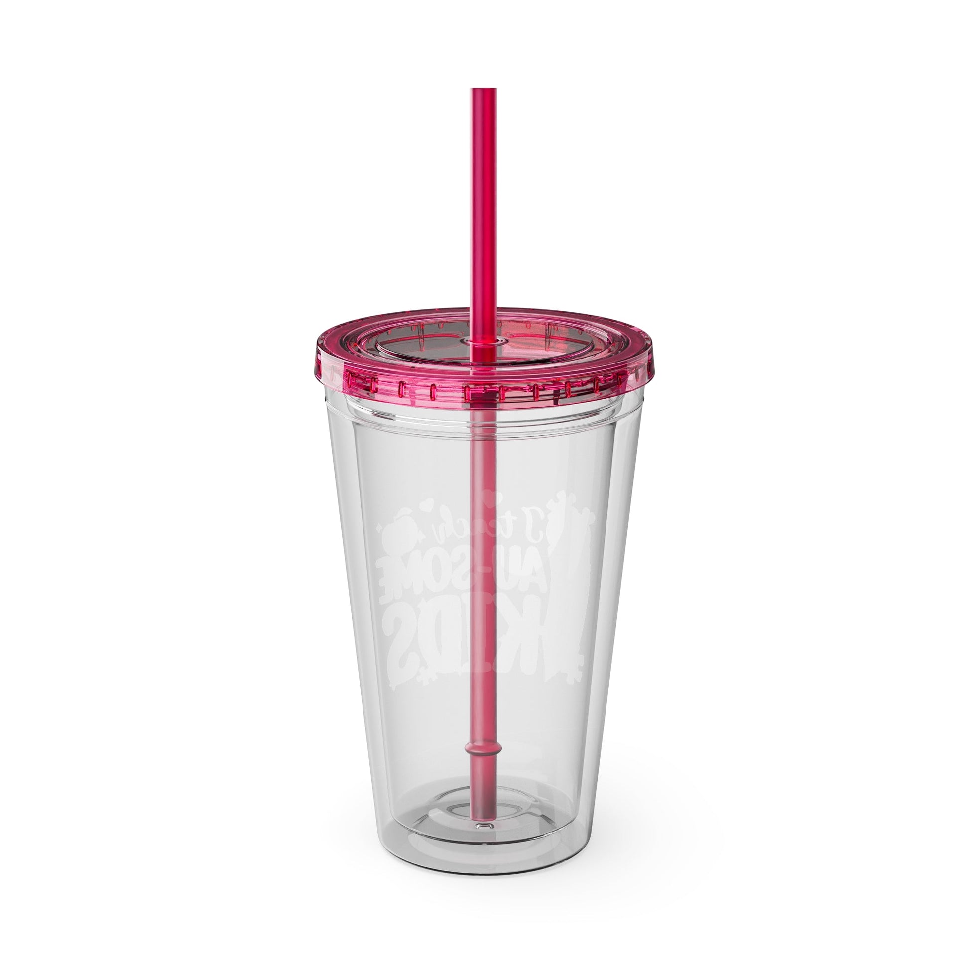 16oz Teacher Tumbler with Straw — "I Teach Au - some Kids" Colorful Autism Awareness Design - Geo Rocks The 'Tism