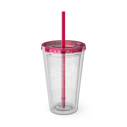 16oz Teacher Tumbler with Straw — "I Teach Au - some Kids" Colorful Autism Awareness Design - Geo Rocks The 'Tism