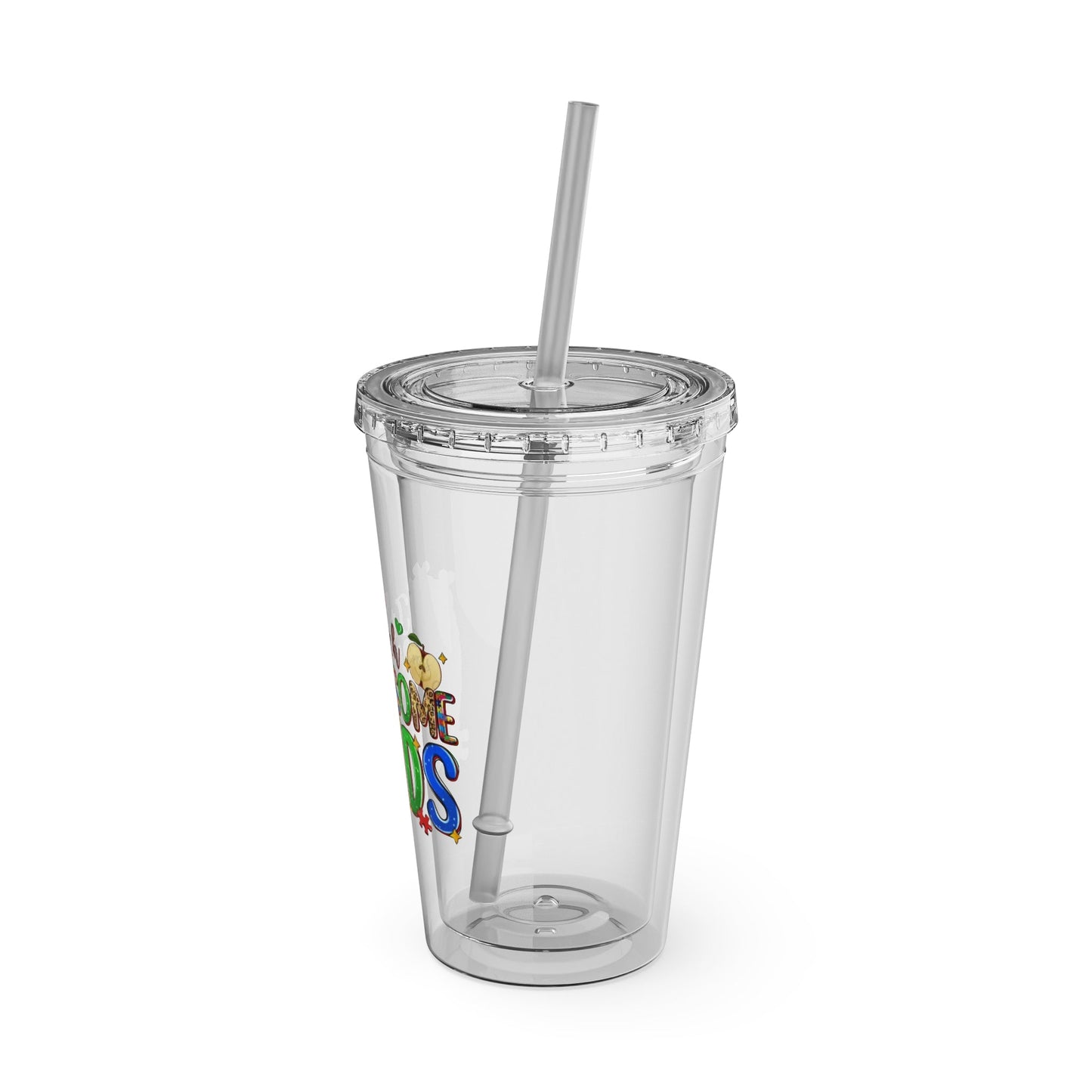 16oz Teacher Tumbler with Straw — "I Teach Au - some Kids" Colorful Autism Awareness Design - Geo Rocks The 'Tism