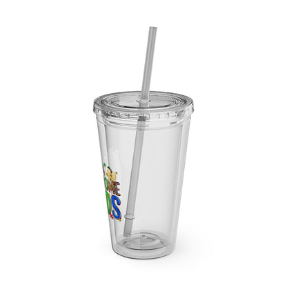 16oz Teacher Tumbler with Straw — "I Teach Au - some Kids" Colorful Autism Awareness Design - Geo Rocks The 'Tism