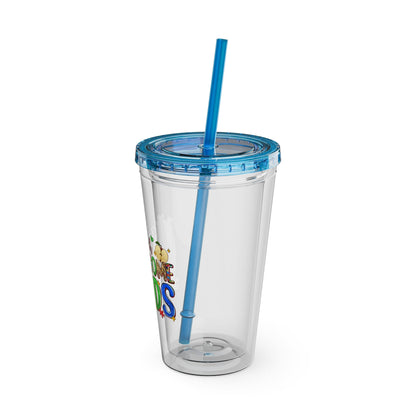 16oz Teacher Tumbler with Straw — "I Teach Au - some Kids" Colorful Autism Awareness Design - Geo Rocks The 'Tism