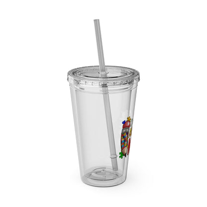 16oz Teacher Tumbler with Straw — "I Teach Au - some Kids" Colorful Autism Awareness Design - Geo Rocks The 'Tism