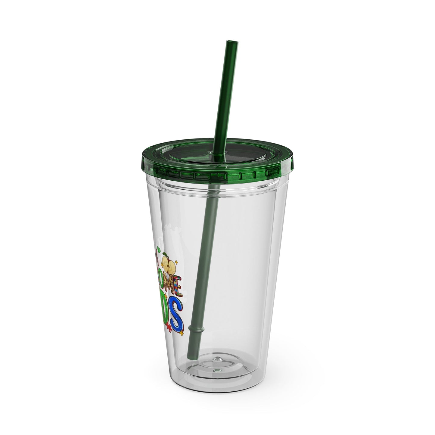 16oz Teacher Tumbler with Straw — "I Teach Au - some Kids" Colorful Autism Awareness Design - Geo Rocks The 'Tism