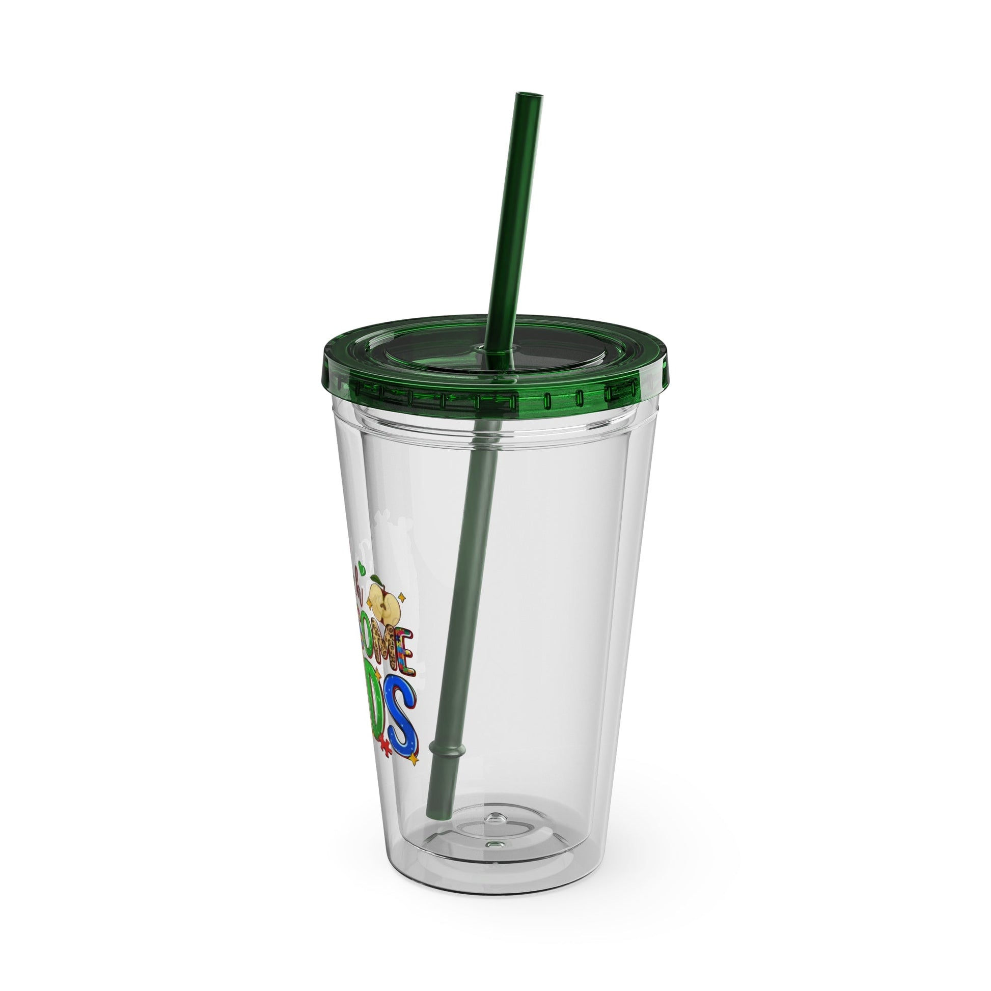 16oz Teacher Tumbler with Straw — "I Teach Au - some Kids" Colorful Autism Awareness Design - Geo Rocks The 'Tism