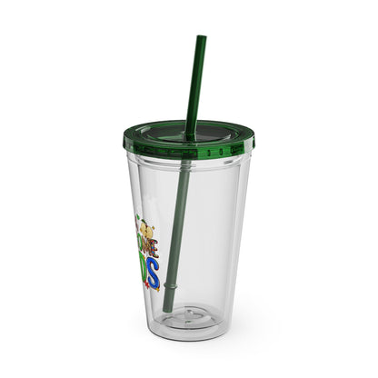 16oz Teacher Tumbler with Straw — "I Teach Au - some Kids" Colorful Autism Awareness Design - Geo Rocks The 'Tism