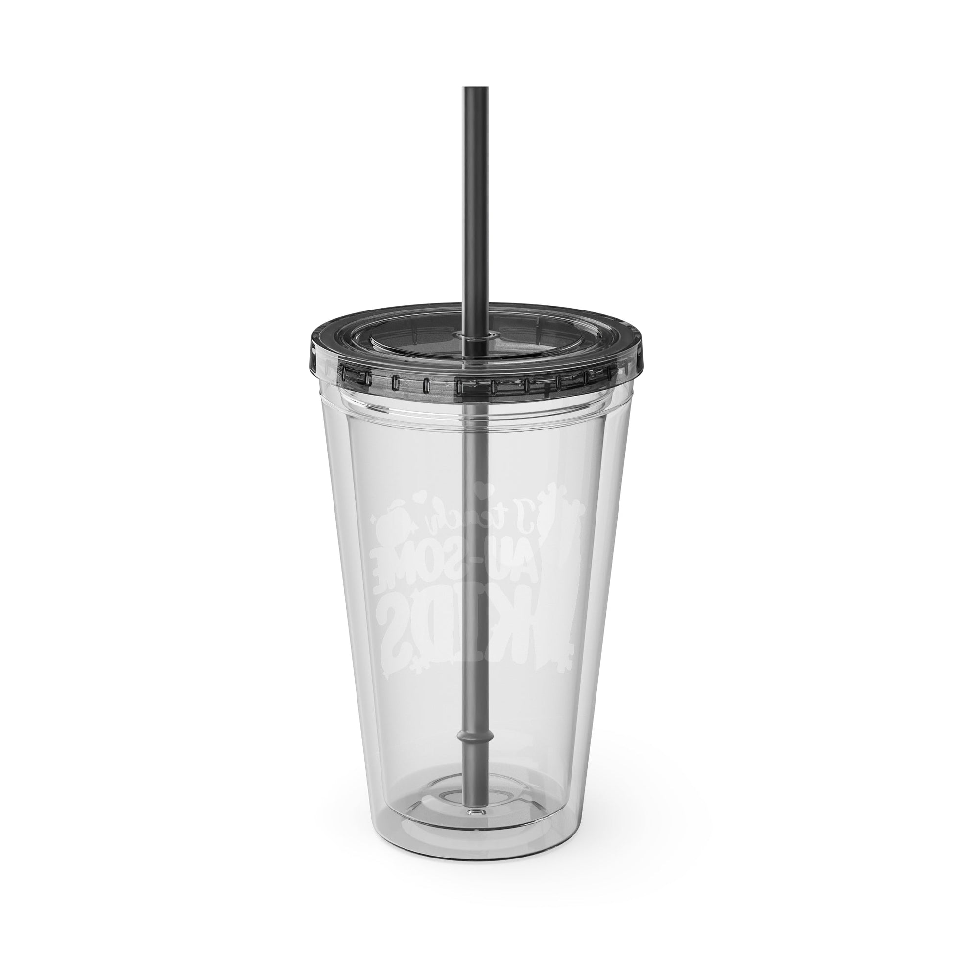 16oz Teacher Tumbler with Straw — "I Teach Au - some Kids" Colorful Autism Awareness Design - Geo Rocks The 'Tism
