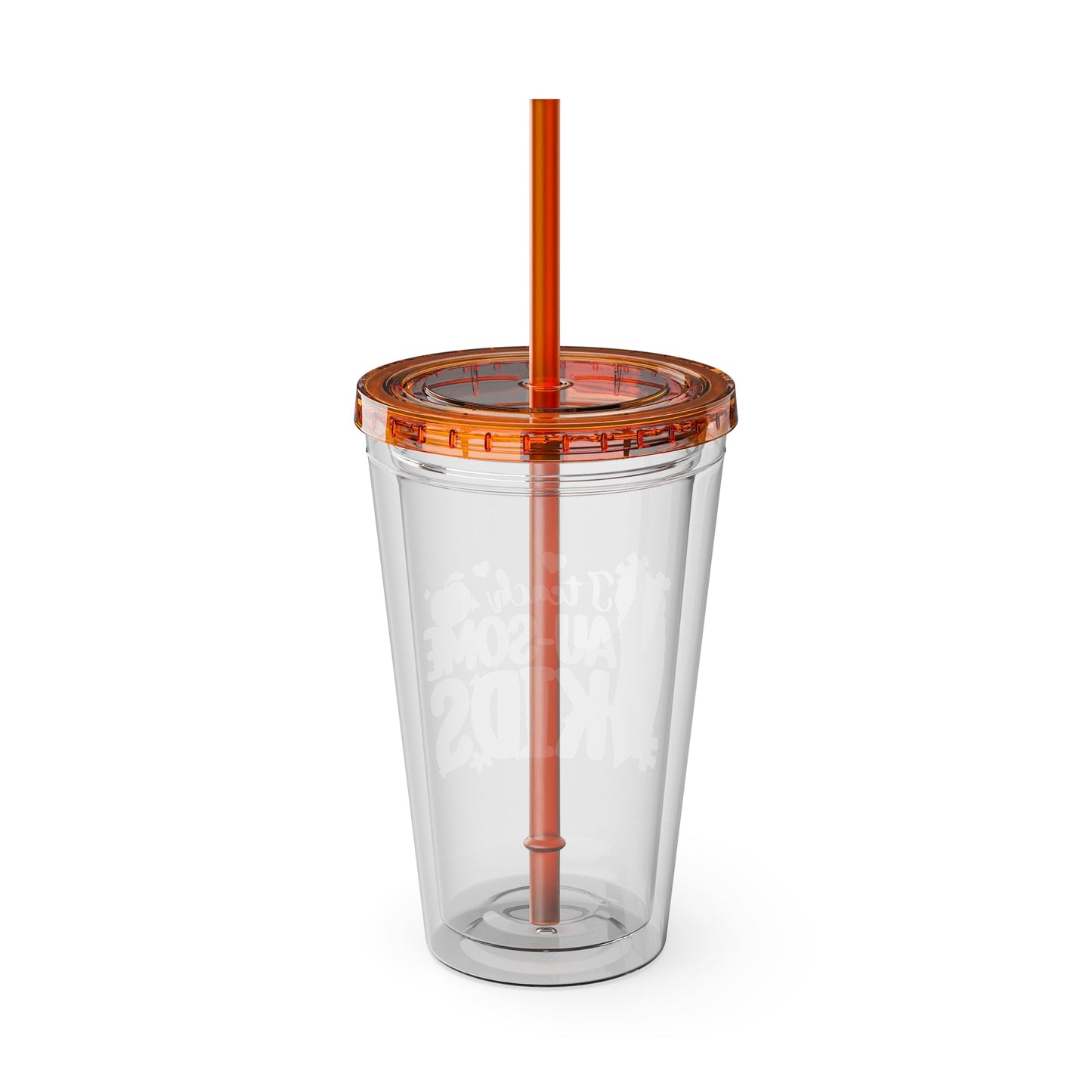 16oz Teacher Tumbler with Straw — "I Teach Au - some Kids" Colorful Autism Awareness Design - Geo Rocks The 'Tism