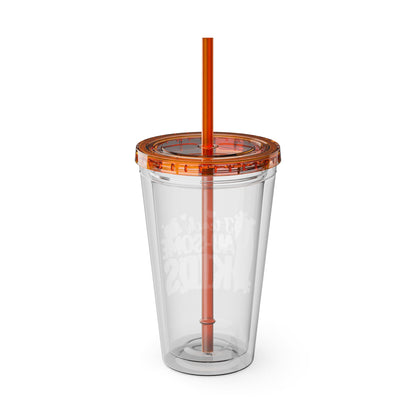16oz Teacher Tumbler with Straw — "I Teach Au - some Kids" Colorful Autism Awareness Design - Geo Rocks The 'Tism
