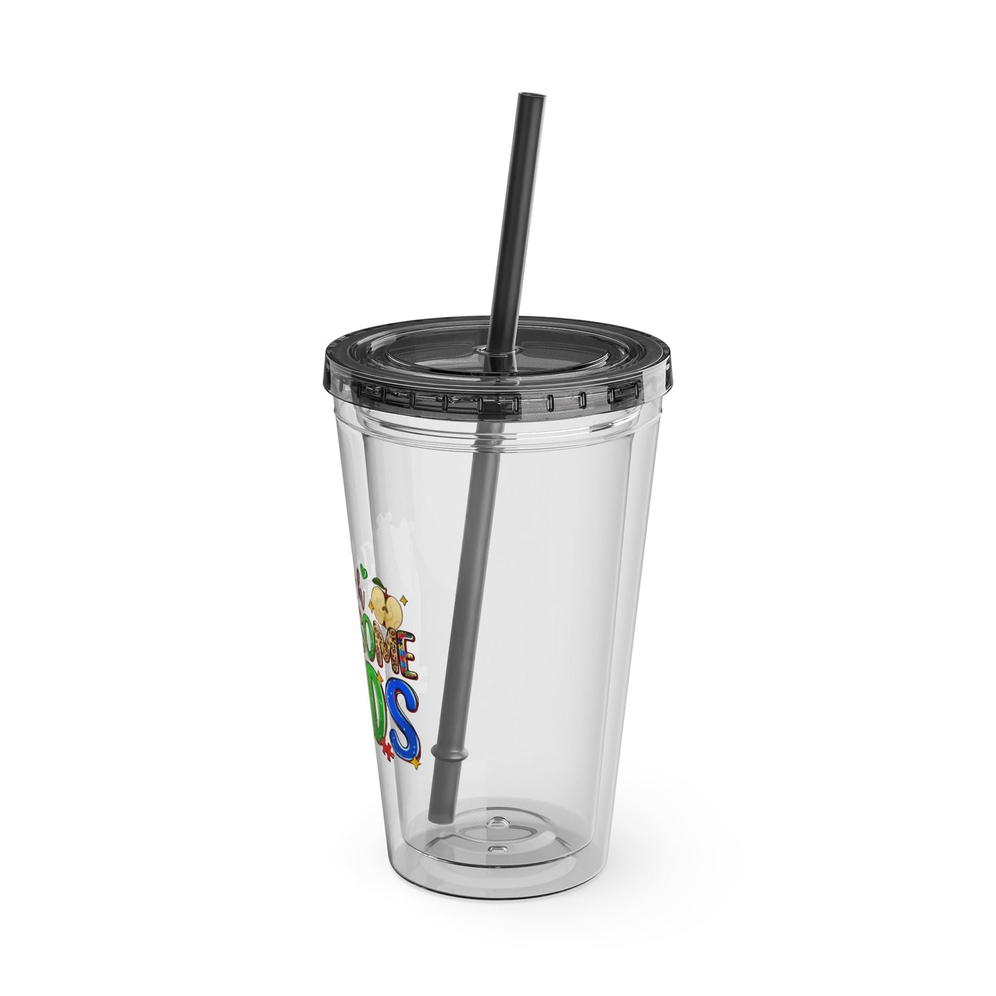 16oz Teacher Tumbler with Straw — "I Teach Au - some Kids" Colorful Autism Awareness Design - Geo Rocks The 'Tism