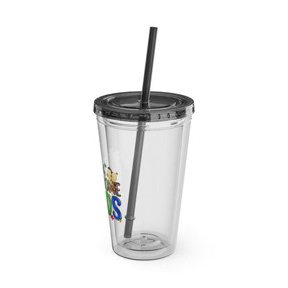 16oz Teacher Tumbler with Straw — "I Teach Au - some Kids" Colorful Autism Awareness Design - Geo Rocks The 'Tism