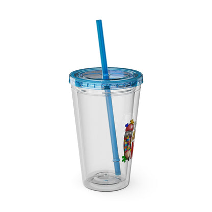 16oz Teacher Tumbler with Straw — "I Teach Au - some Kids" Colorful Autism Awareness Design - Geo Rocks The 'Tism