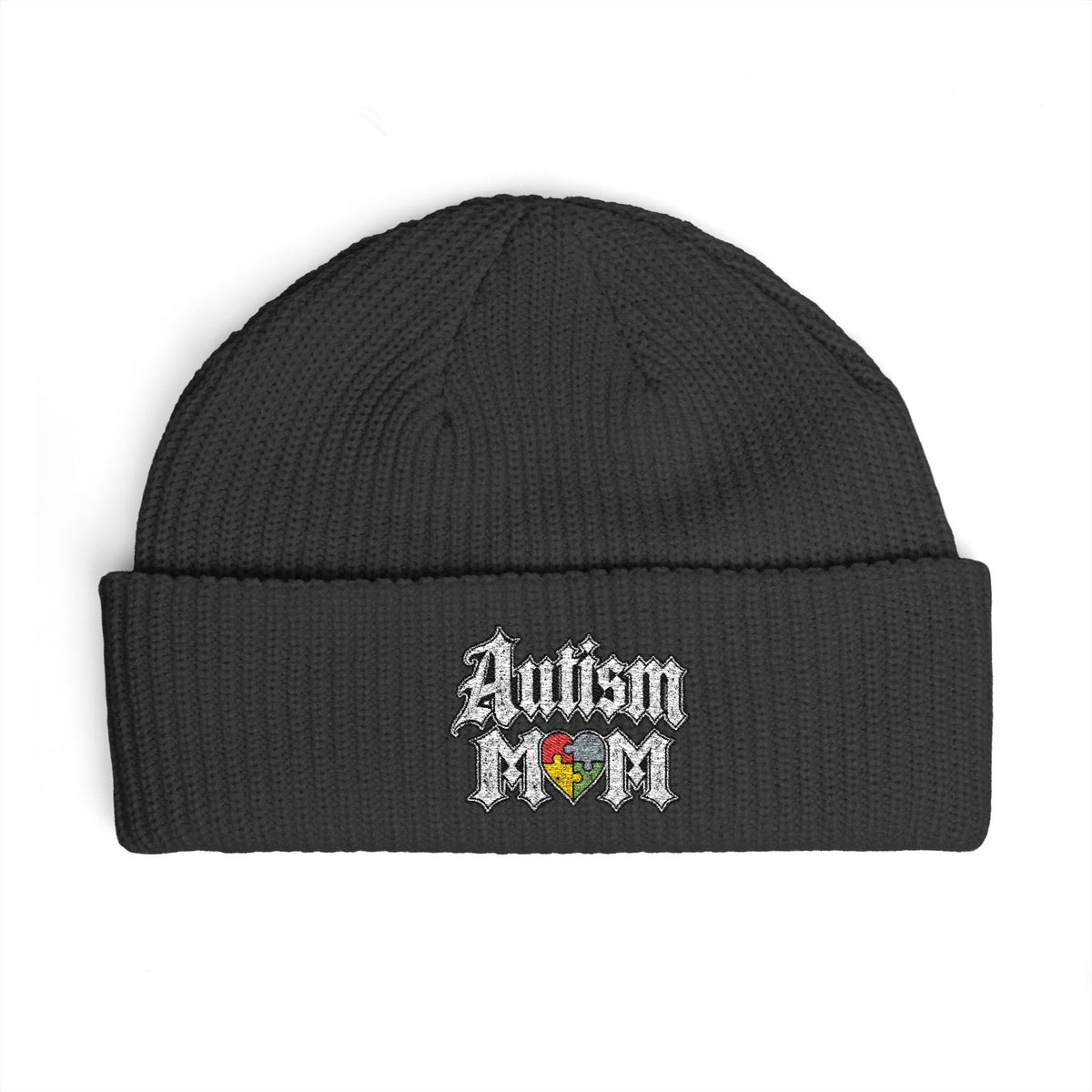 Autism Proud Mom Cuff Beanie - Embroidered Awareness Knit Hat