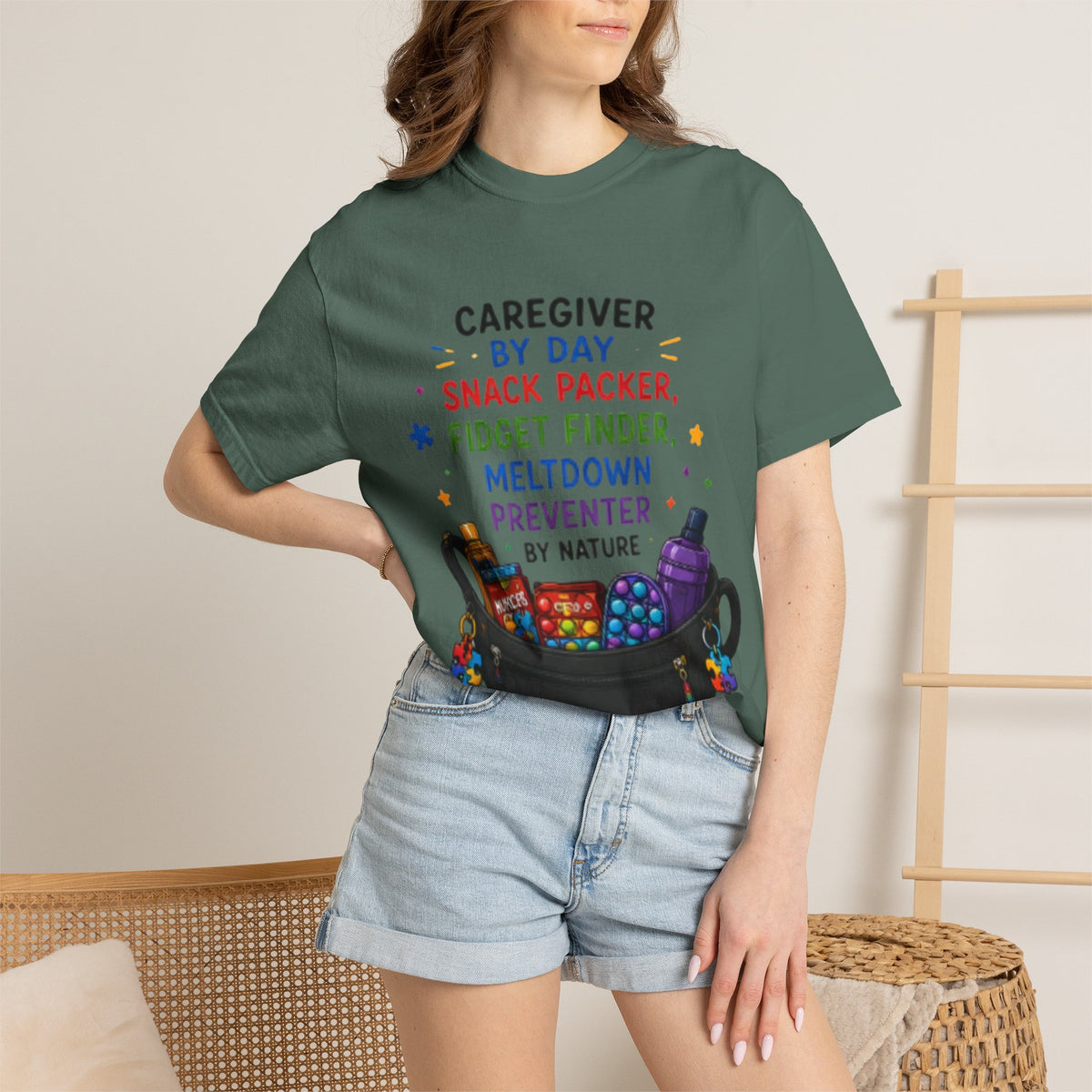 Caregiver By Day T-Shirt — "Snack Packer, Fidget Finder" Autism Support Tee - Geo Rocks The 'Tism