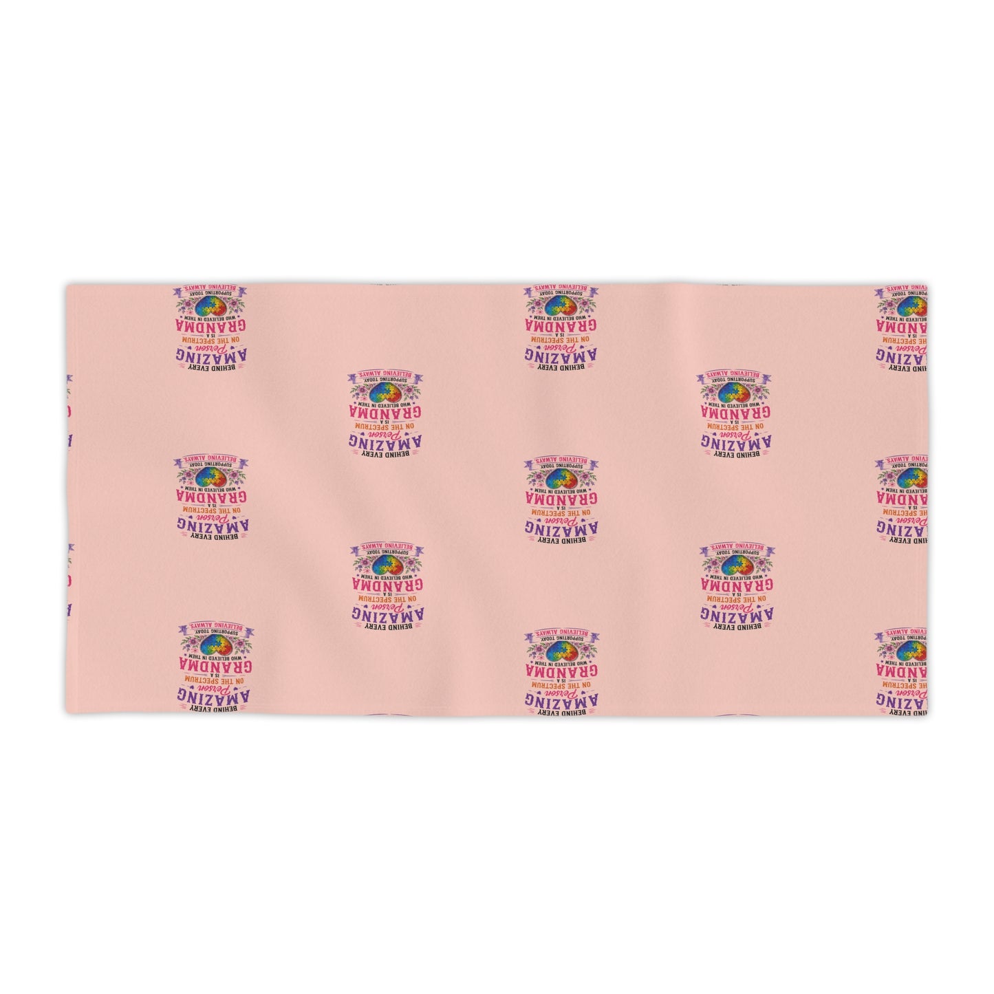 Beach Towel — Pink "Amazing Grandma" Patterned Tropical Sunset Design