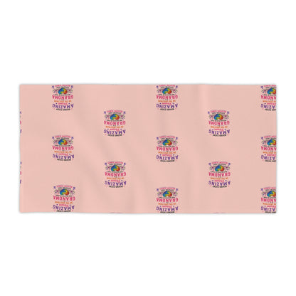 Beach Towel — Pink "Amazing Grandma" Patterned Tropical Sunset Design