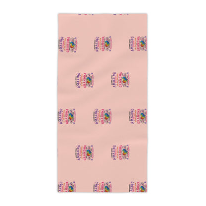 Beach Towel — Pink "Amazing Grandma" Patterned Tropical Sunset Design