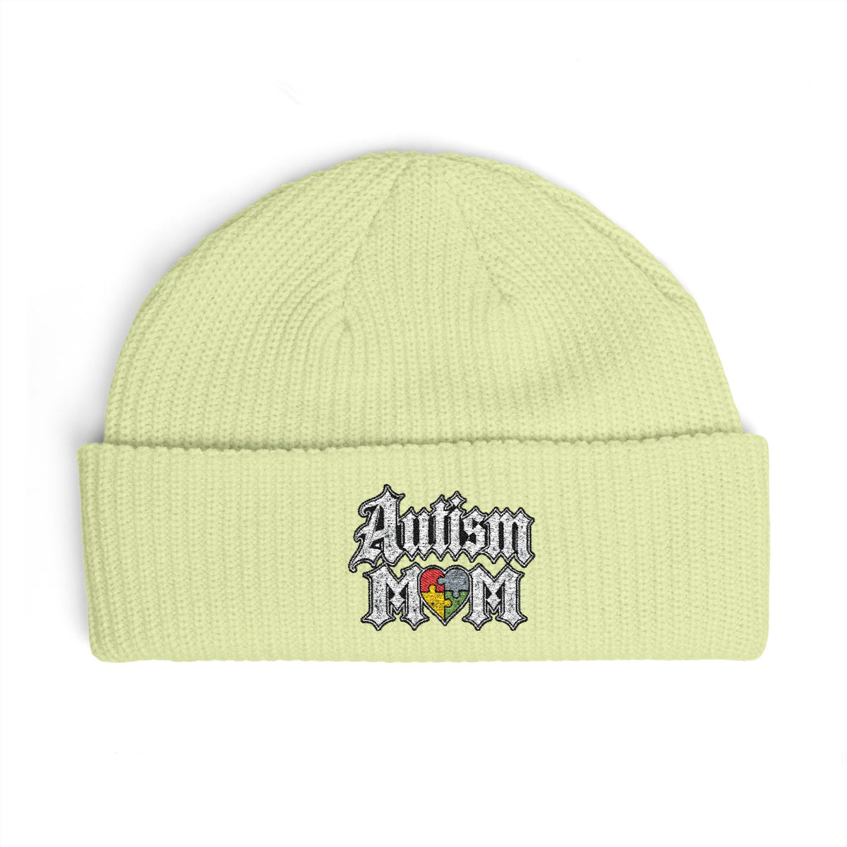 Autism Proud Mom Cuff Beanie - Embroidered Awareness Knit Hat