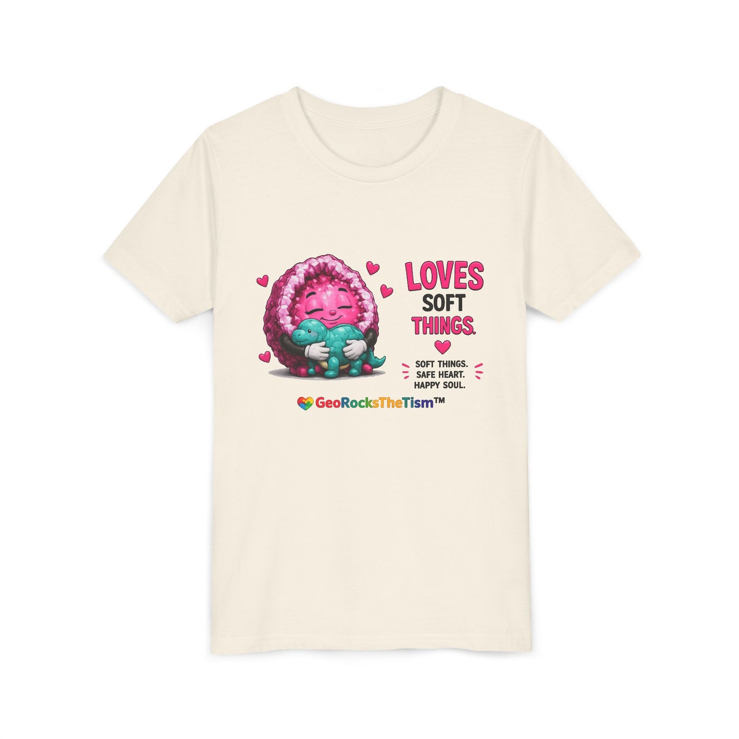 “Loves Soft Things” Stimming Geode -Autism Self Sensory Regulation Youth Tee