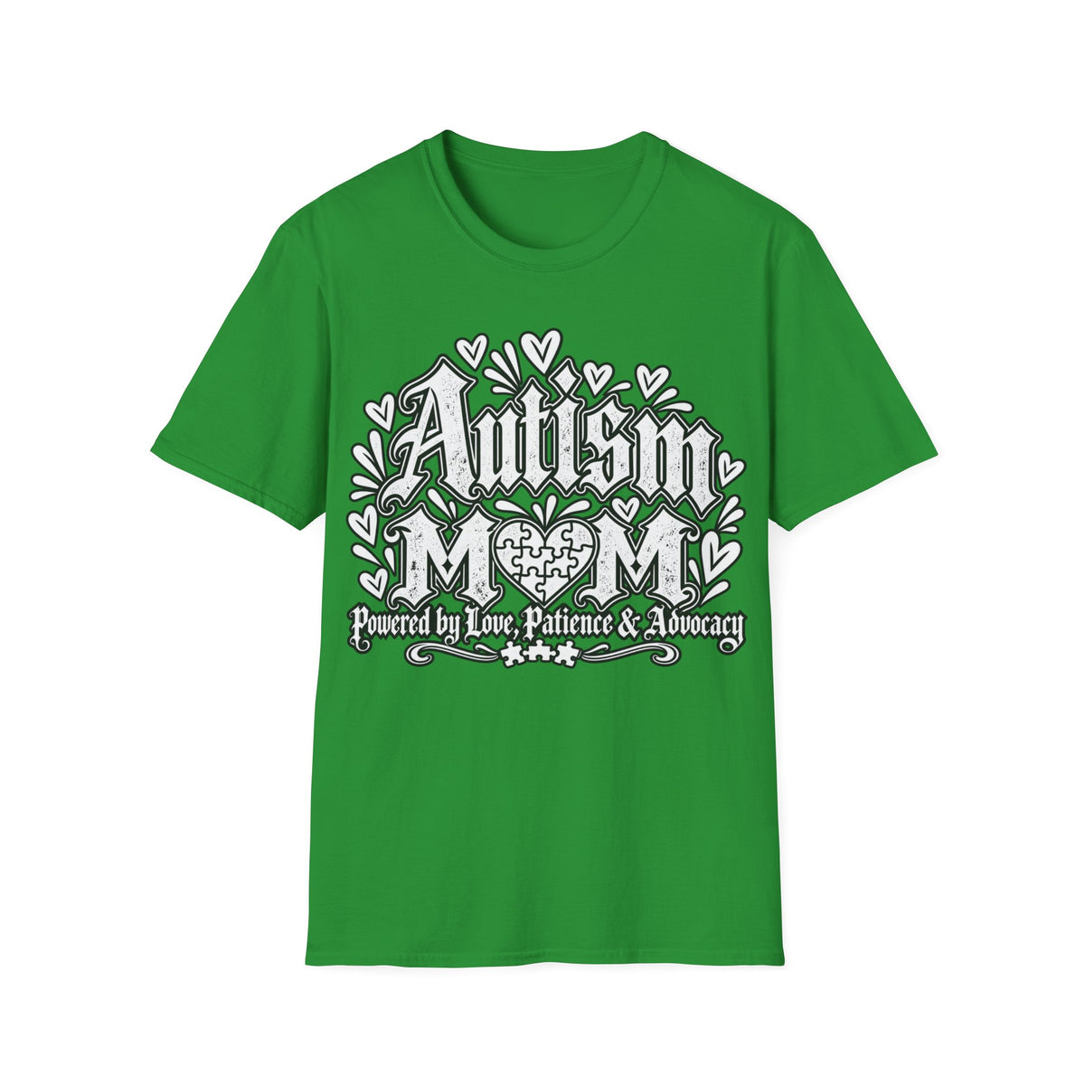 Autism Mom T-Shirt "Powered by Love, Patience & Advocacy"