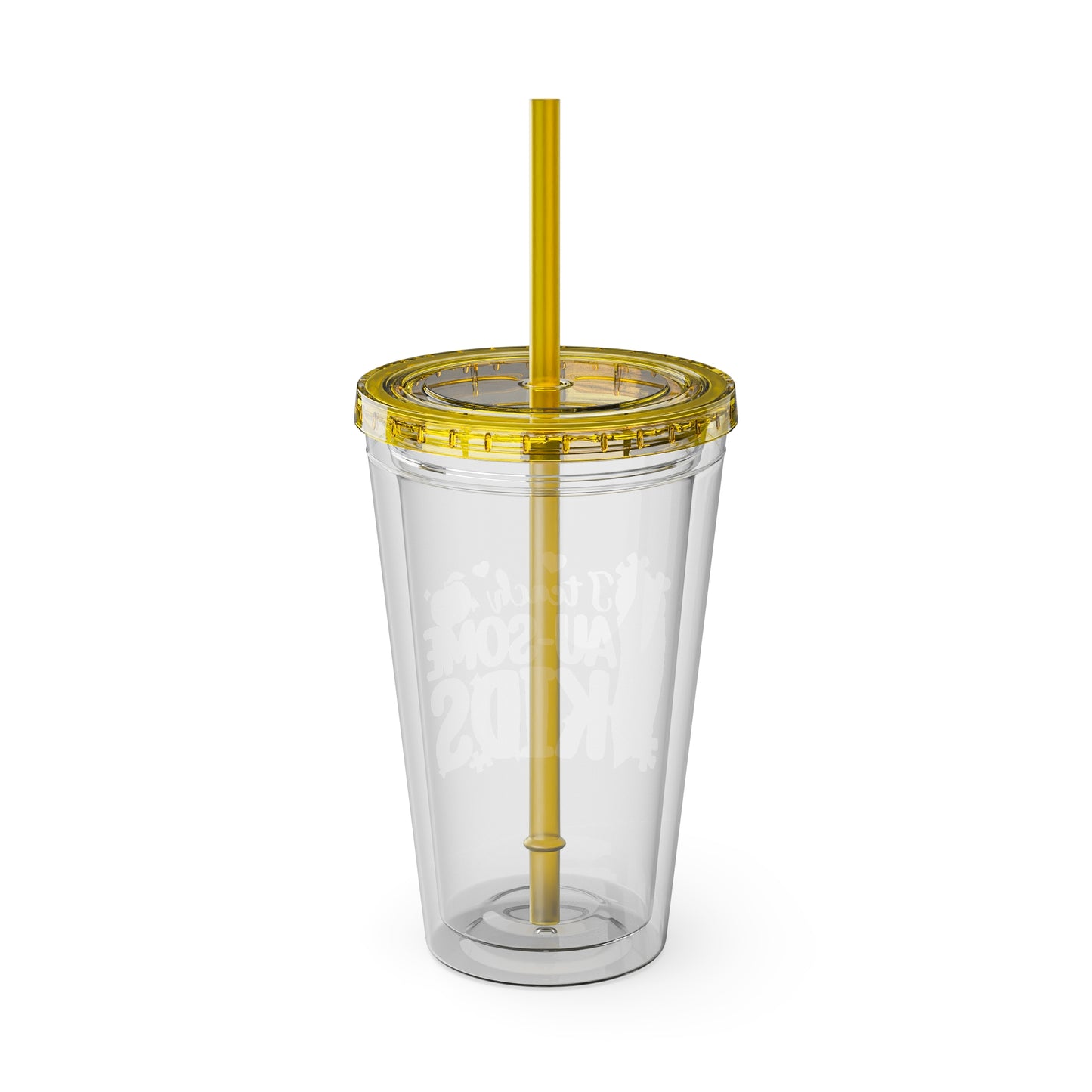 16oz Teacher Tumbler with Straw — "I Teach Au-some Kids" Colorful Autism Awareness Design