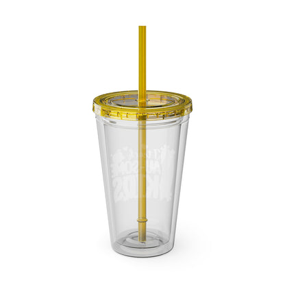 16oz Teacher Tumbler with Straw — "I Teach Au-some Kids" Colorful Autism Awareness Design