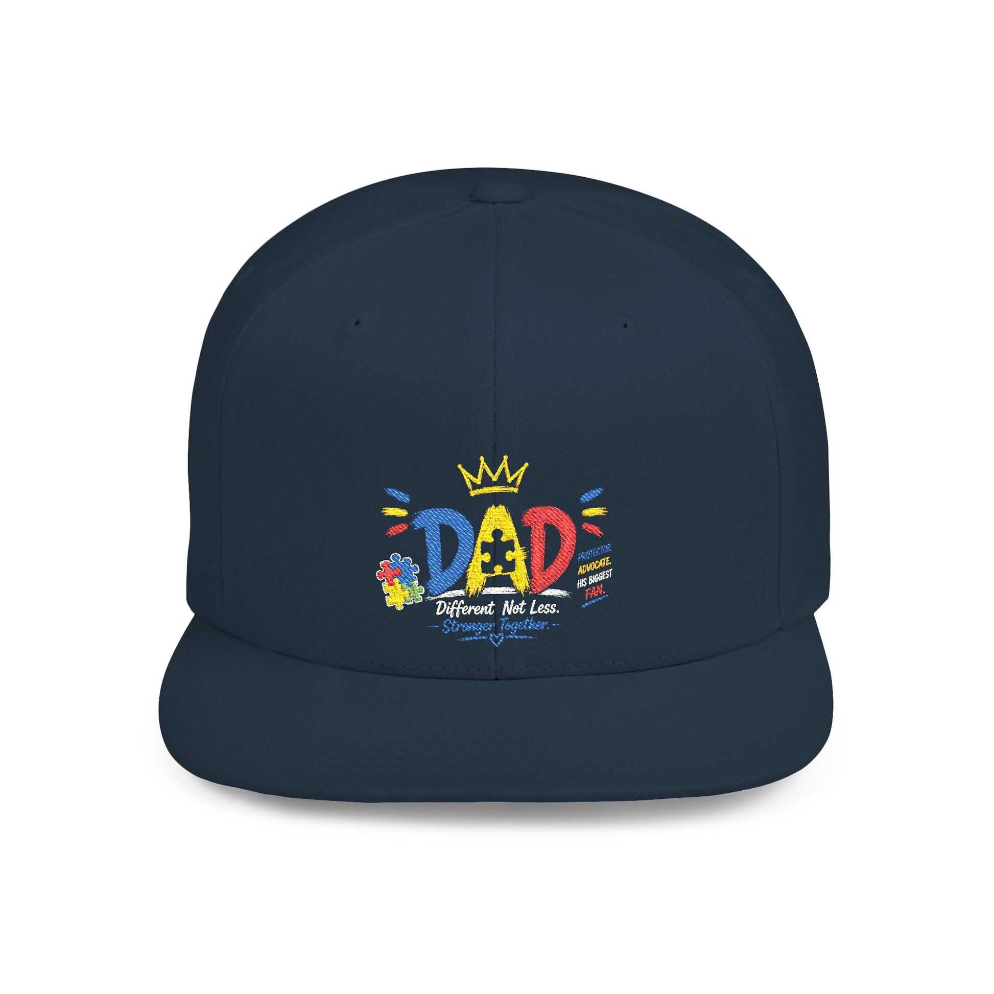 Dad Crown Flat Bill Snapback Hat – Colorful 'Dad' Graffiti Embroidered Cap for Father's Day - Geo Rocks The 'Tism