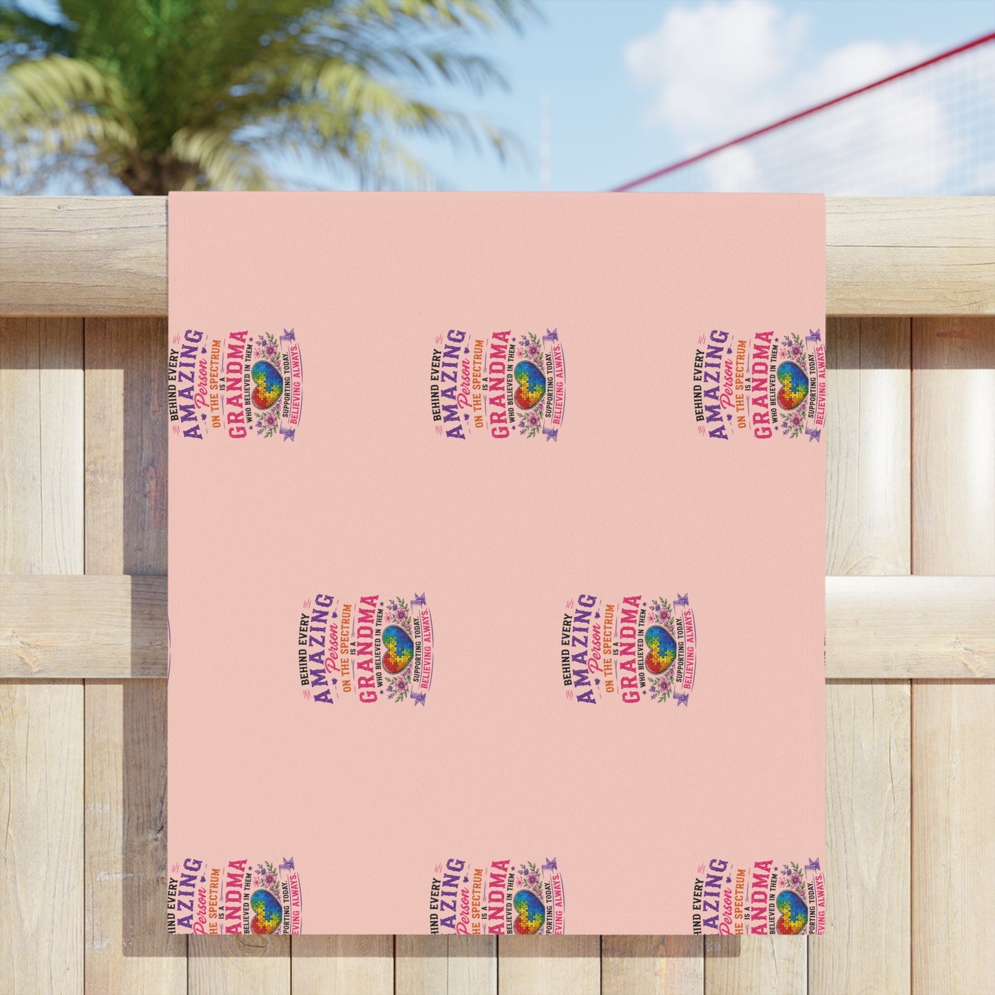 Beach Towel — Pink "Amazing Grandma" Patterned Tropical Sunset Design