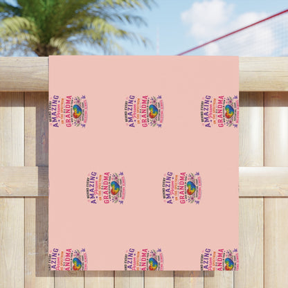 Beach Towel — Pink "Amazing Grandma" Patterned Tropical Sunset Design