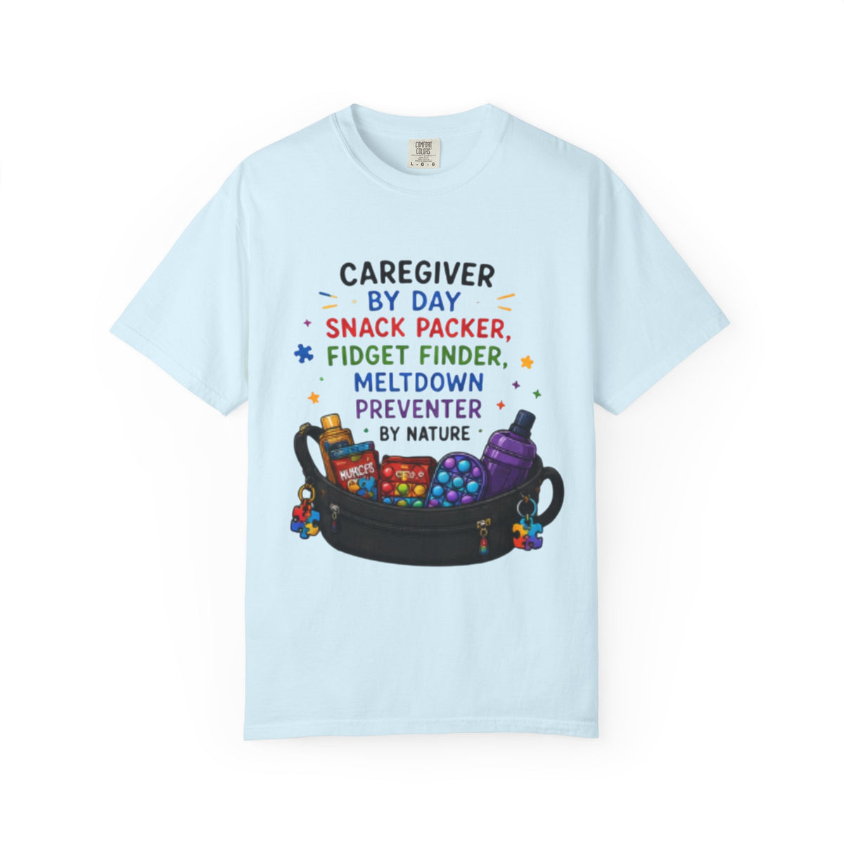 Caregiver By Day T-Shirt — "Snack Packer, Fidget Finder" Autism Support Tee - Geo Rocks The 'Tism